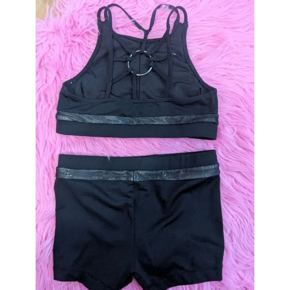 Rebel Black Girls' Active Matching Set - Crop Top & Shorts
